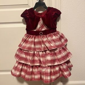 Jona Michelle Christmas dress 3T red velvet top, red and white plaid below